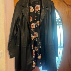 Centigrade Black Leather Jacket/floral lining